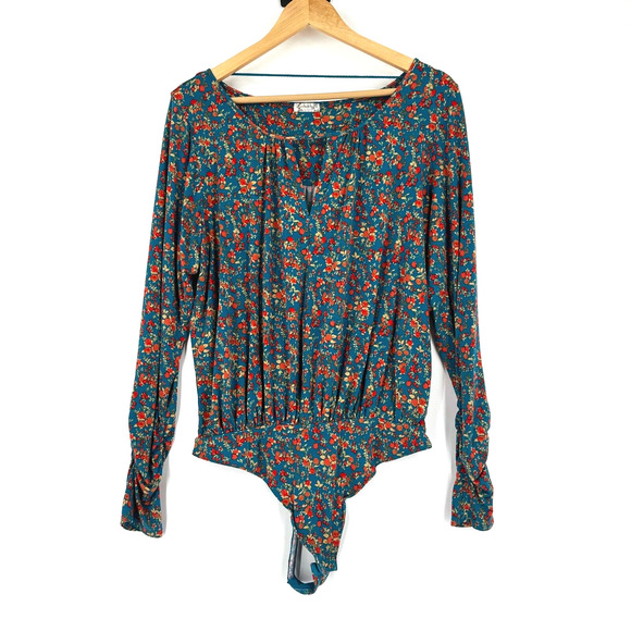 Free People Tops - Free People Womens Kaya Floral Long Sleeve Bodysuit XL Cottagecore Boho Ditsy
